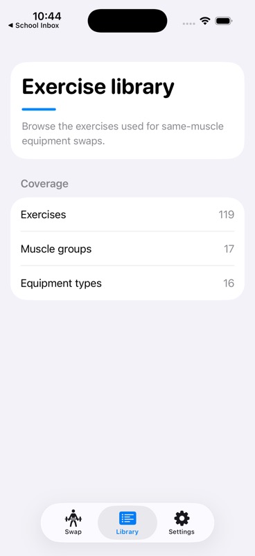 SpotterFuel exercise library coverage.